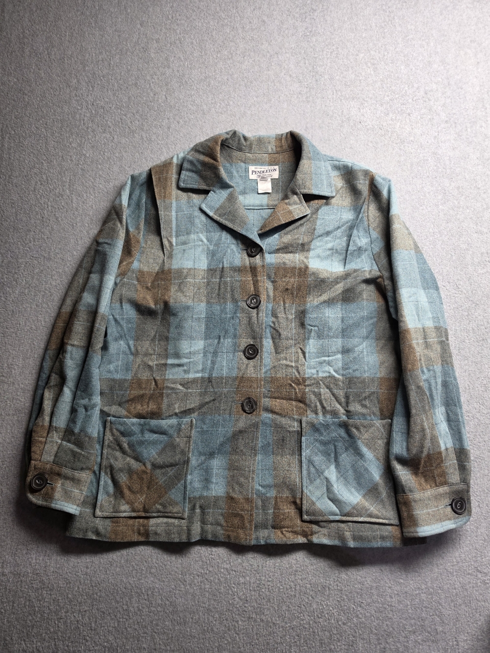 Pendleton 100% Virgin Wool Shacket Plaid Teal 49er Chore Jacket Cottagecore Sz L